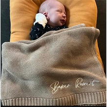 Load image into Gallery viewer, Embroidered Name Baby Blanket Baby Shower Stroller Blanket Newborn Baby Gift Personalized Soft Breathable Cotton Knitted Blanket (Embroidery Name)