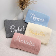 Load image into Gallery viewer, Embroidered Name Baby Blanket Baby Shower Stroller Blanket Newborn Baby Gift Personalized Soft Breathable Cotton Knitted Blanket (Embroidery Name)